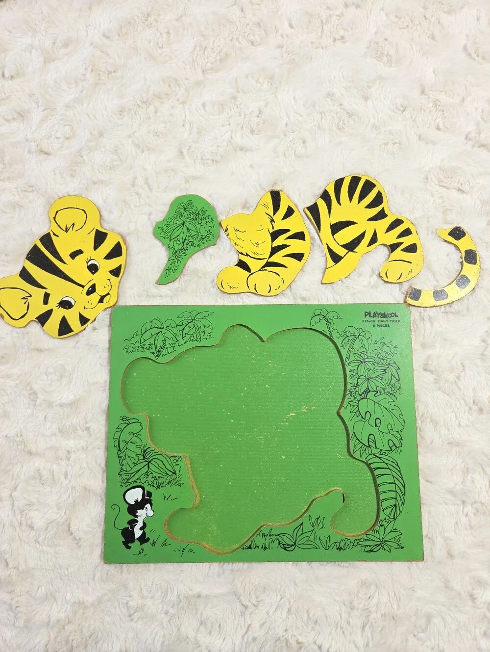 Playskool - Vintage Baby Tiger With Mouse 5 Piece Wooden Tray Puzzle